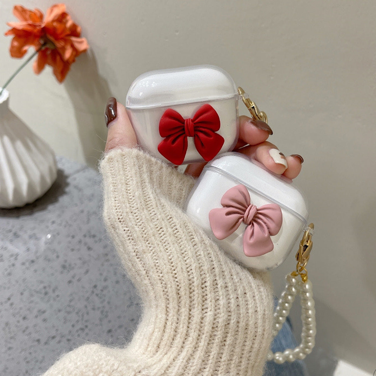 AirPodsケース おしゃれ 立体 リボン シンプル AirPodsケース