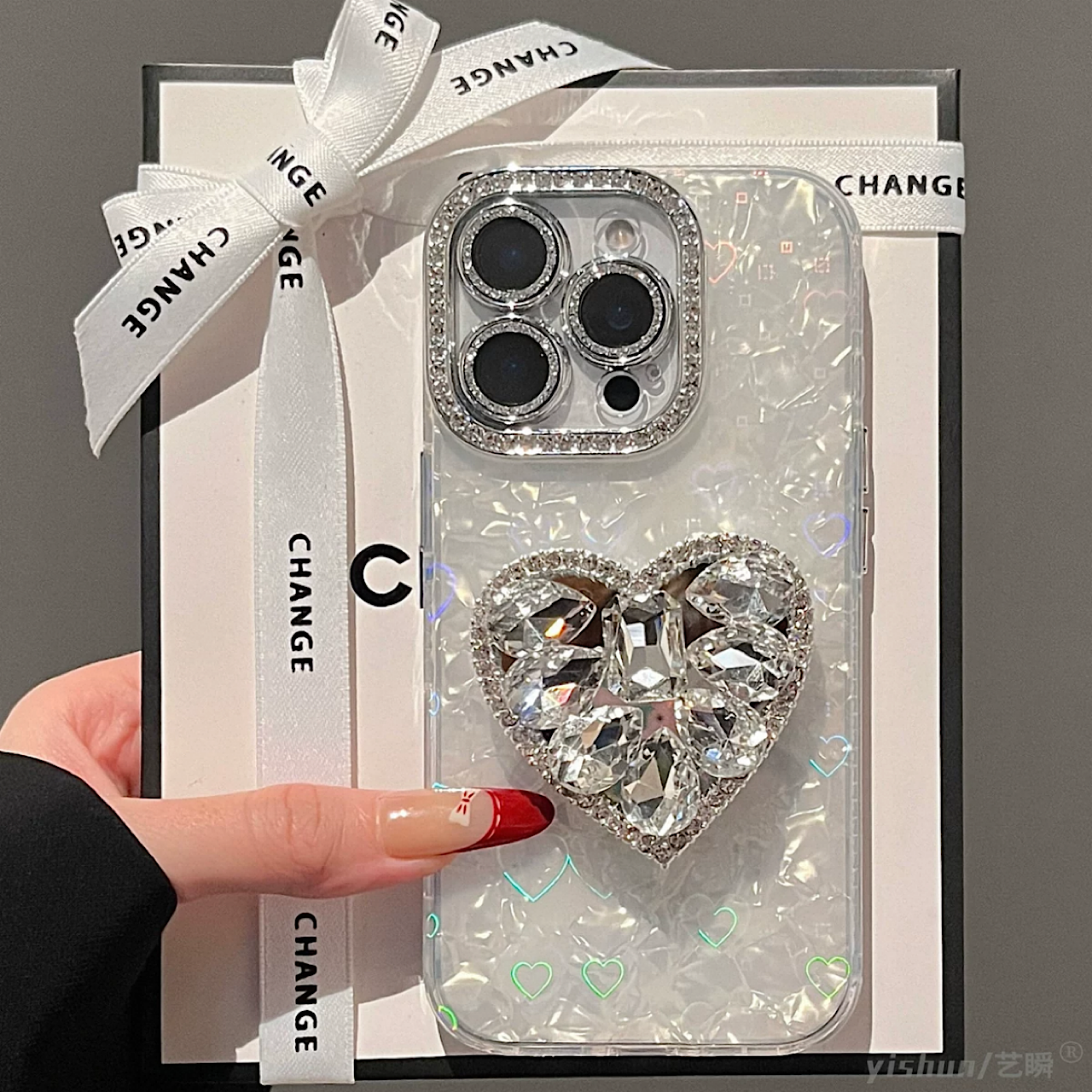 iPhoneケース おしゃれ キラキラ ハート 持ち手付き 韓国 スマホケース