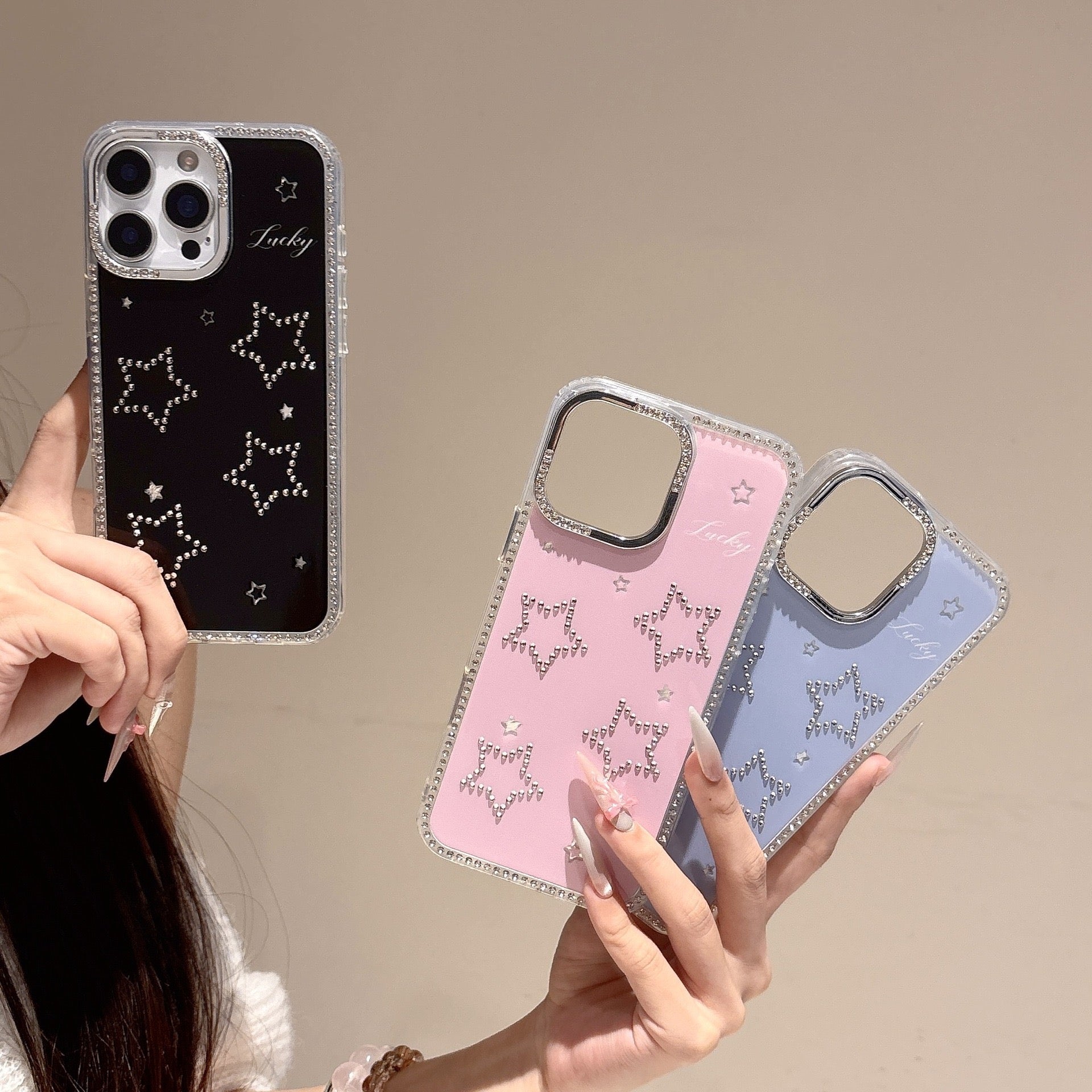 iPhoneケース キラキラ 星柄 ピンク ハート 気分もアップ スマホケース