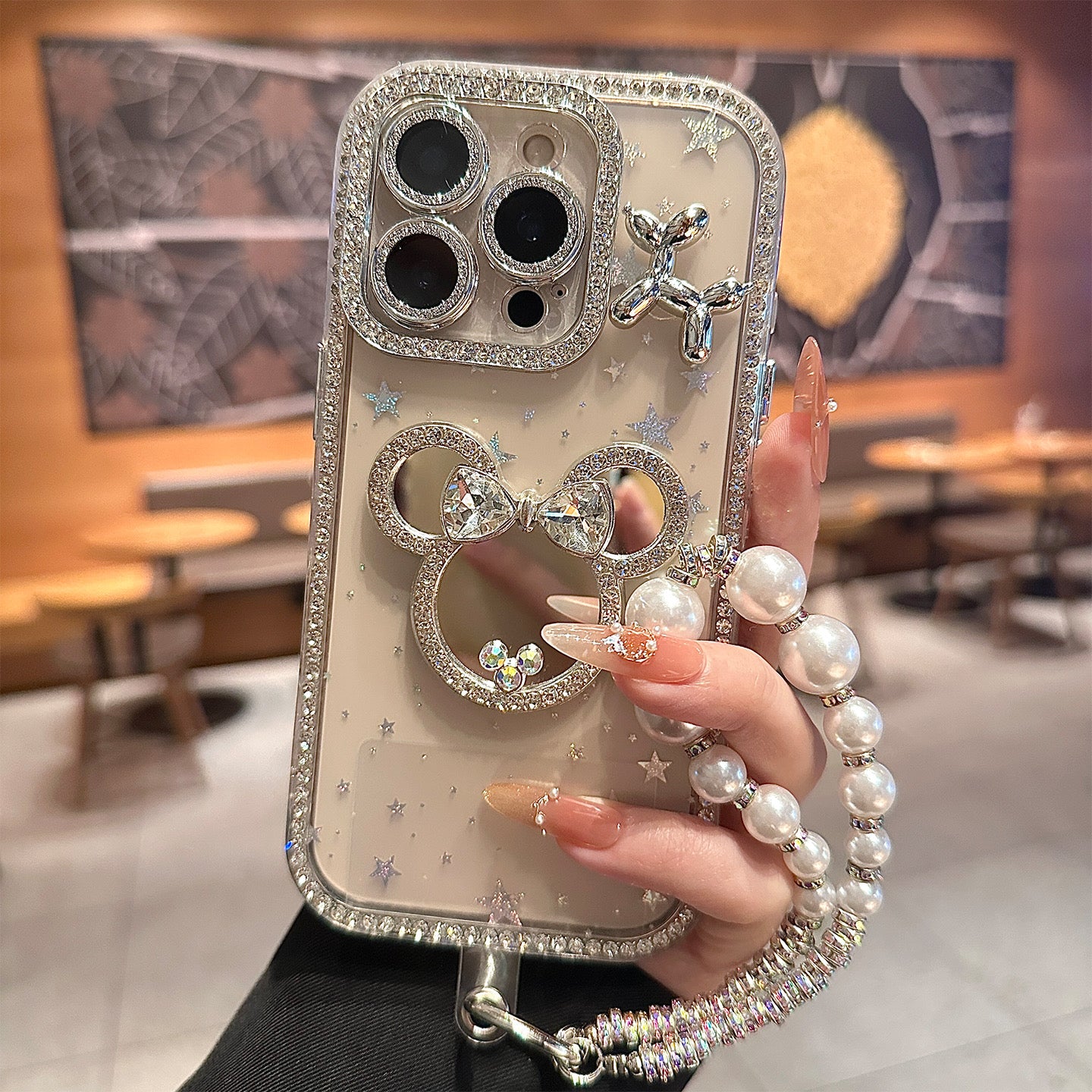 iPhoneケース おしゃれ ハート 熊ちゃん キラキラ ミラー付き スマホケース