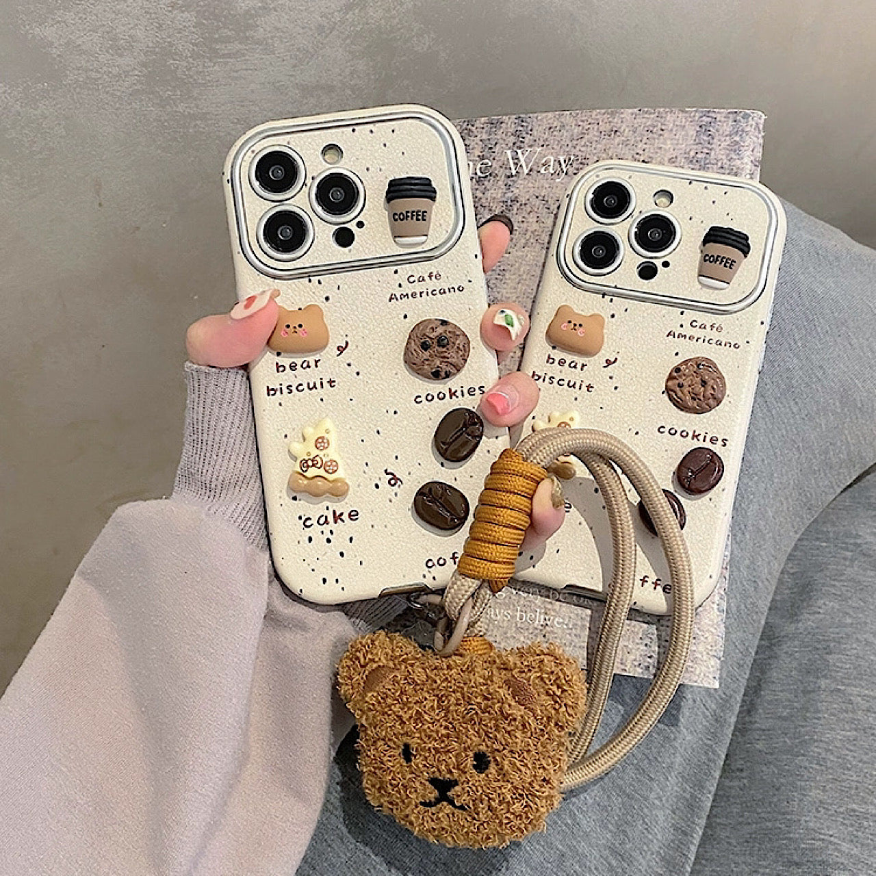 iPhoneケース 立体くま ビスケット&カフェデザイン スマホケース