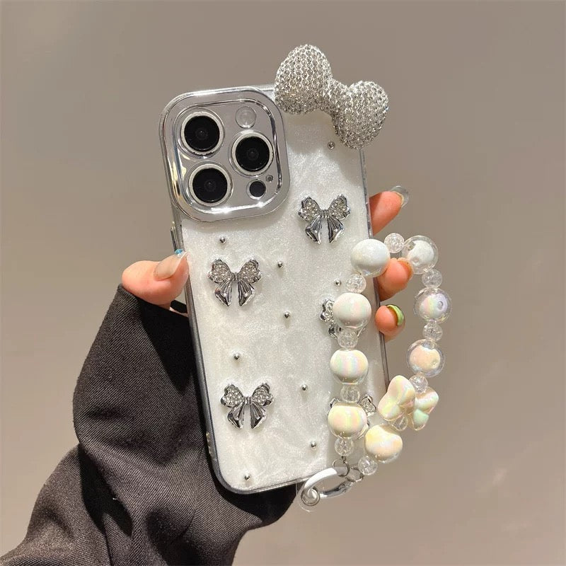 iPhoneケース おしゃれ 立体 蝶々 リボン ホワイト スマホケース