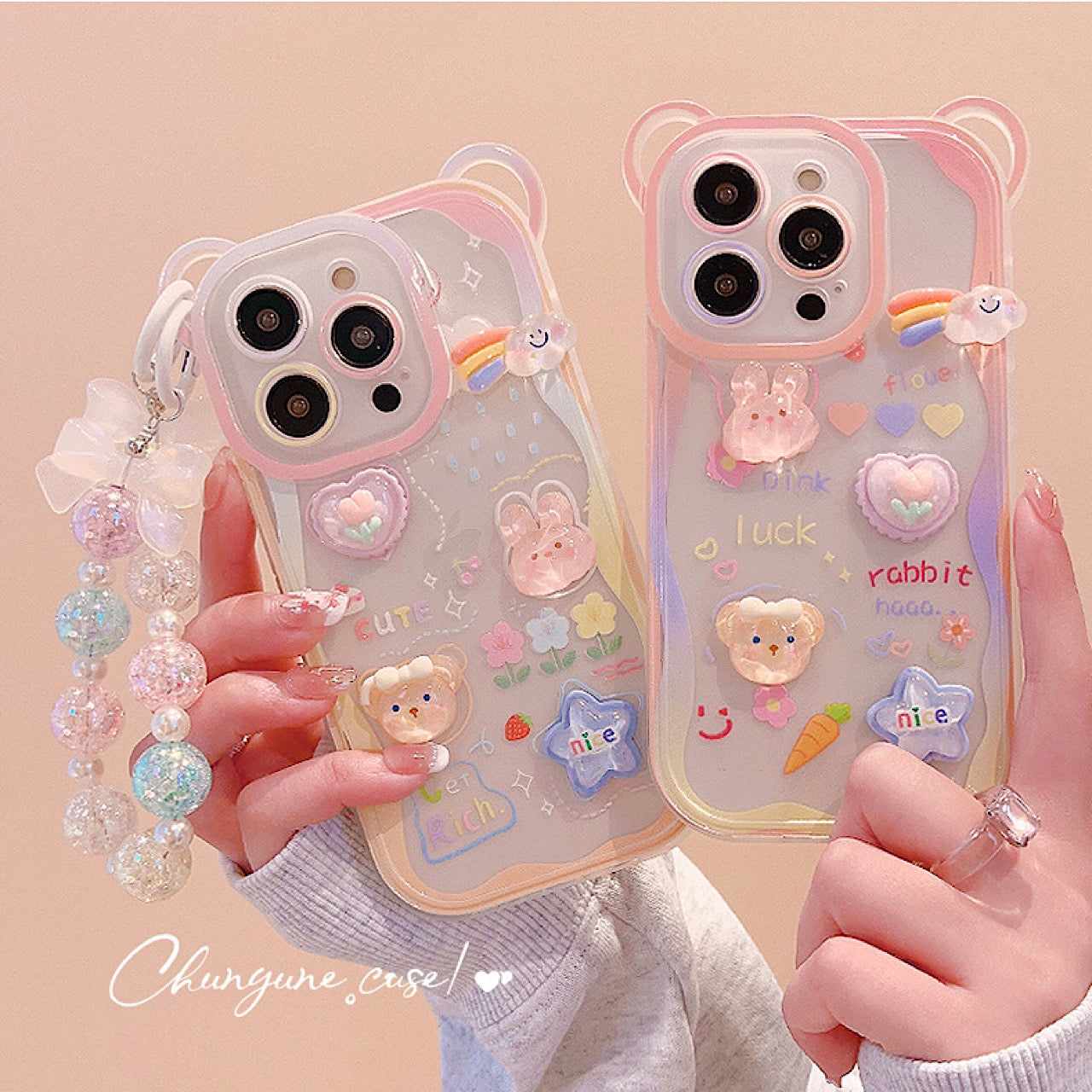 iPhoneケース かわいい カラフル アニマル ストラップ付き スマホケース