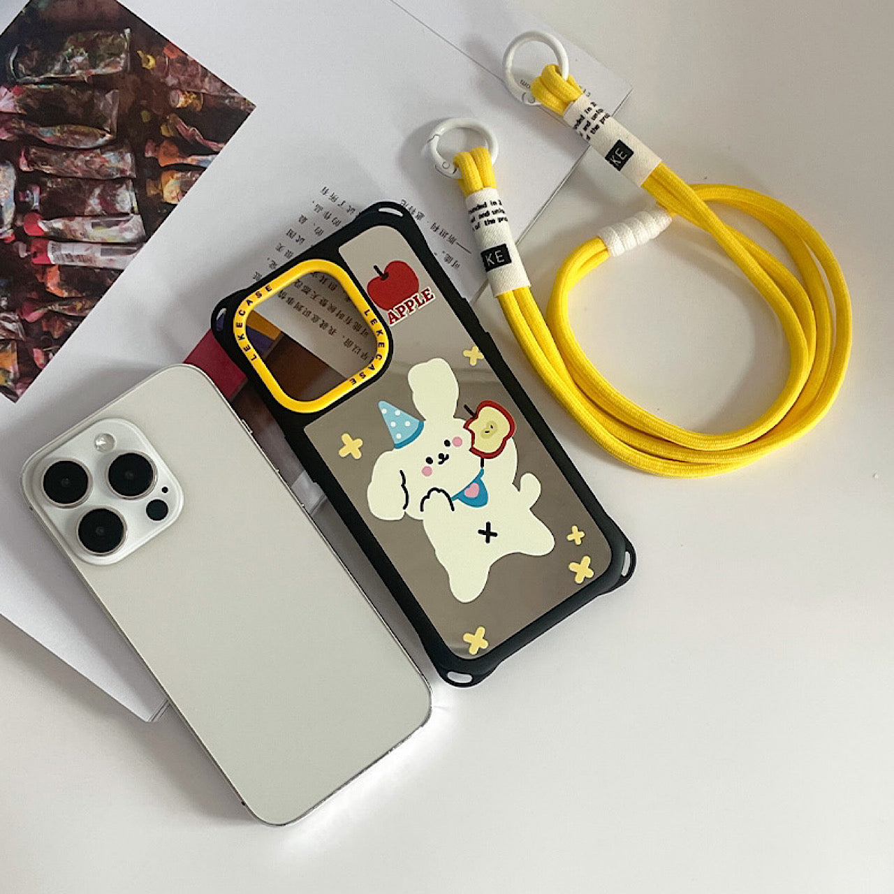 iPhoneケース かわいい うさぎ りんご ショルダー ストラップ スマホケース