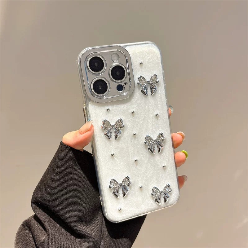 iPhoneケース おしゃれ 立体 蝶々 リボン ホワイト スマホケース