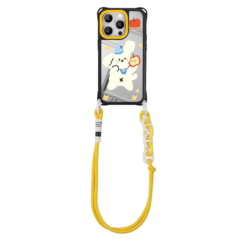 iPhoneケース かわいい うさぎ りんご ショルダー ストラップ スマホケース
