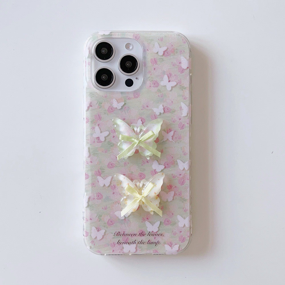 iPhoneケース 立体蝶々 リボン付き ガーリー クリア デザイン スマホケース