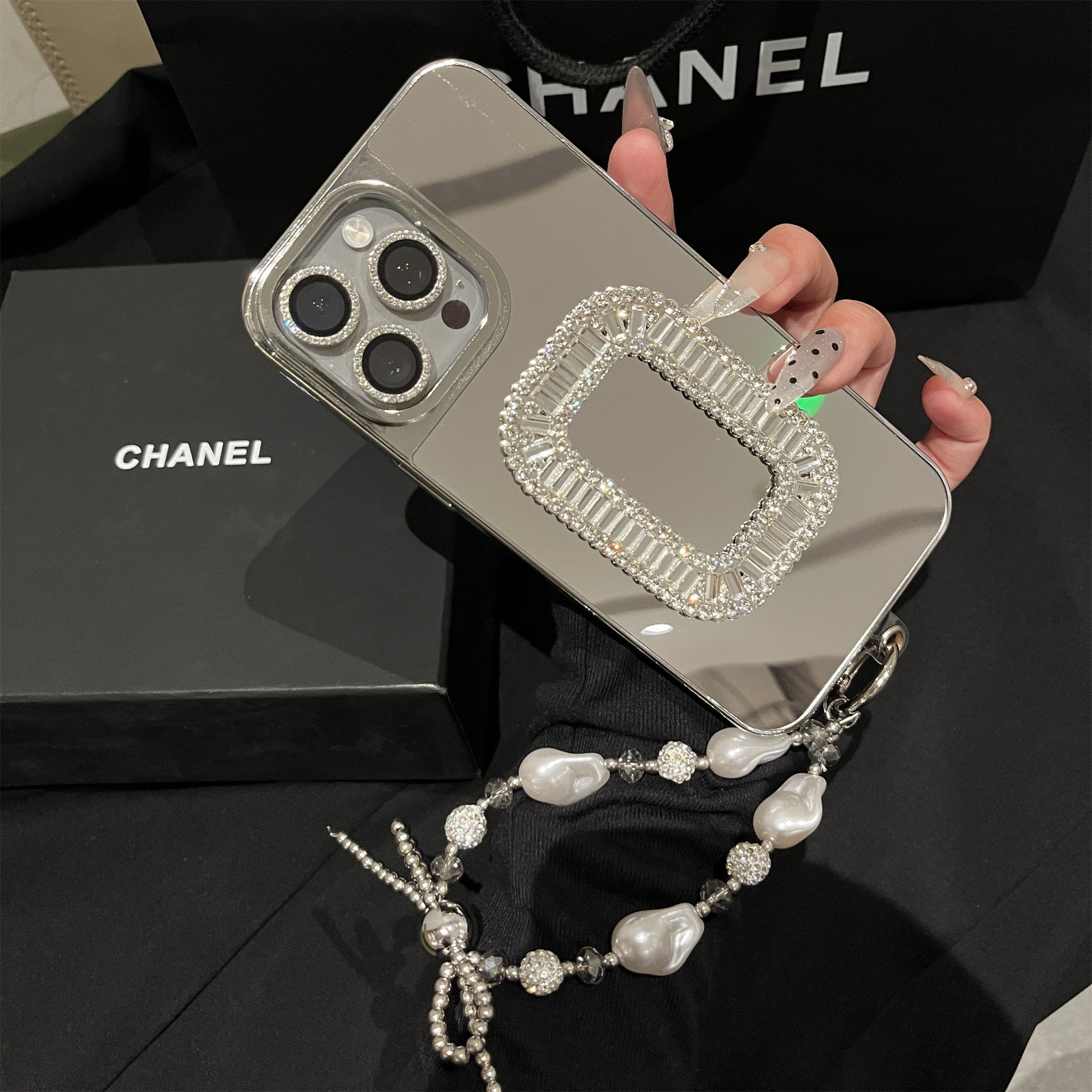 iPhoneケース おしゃれ 蝶々 クリスタル ミラー付き スマホケース