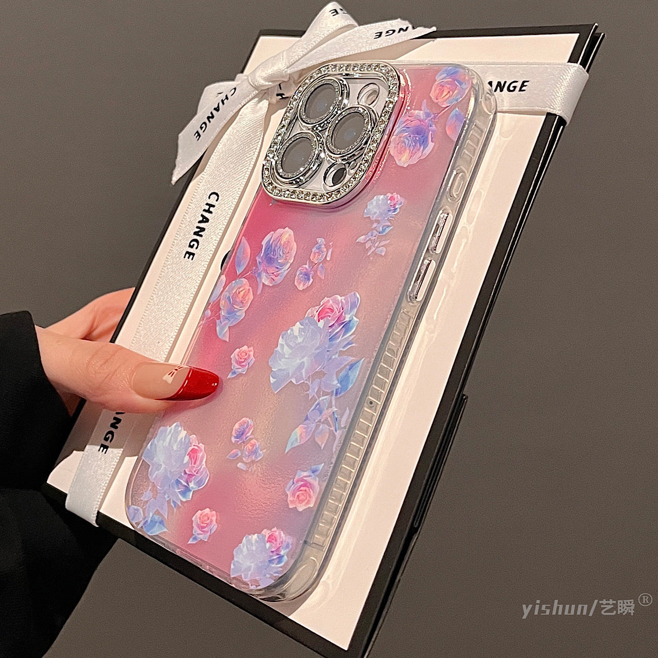 iPhoneケース おしゃれ フラワー キラキラ カメラ保護付き スマホケース