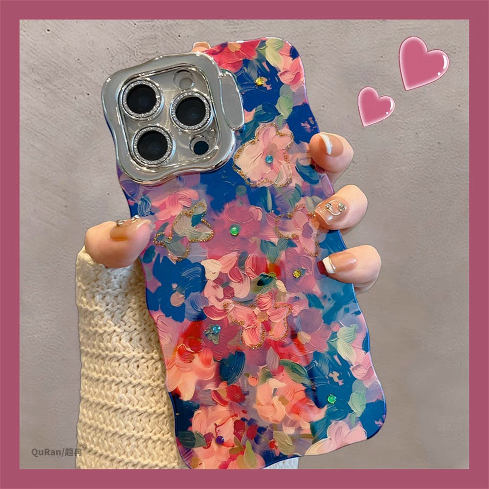 iPhoneケース おしゃれ カラフル フラワー スタンド付き スマホケース