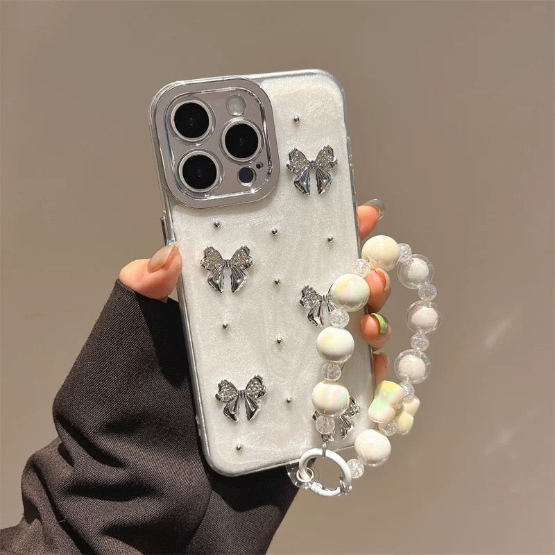 iPhoneケース おしゃれ 立体 蝶々 リボン ホワイト スマホケース