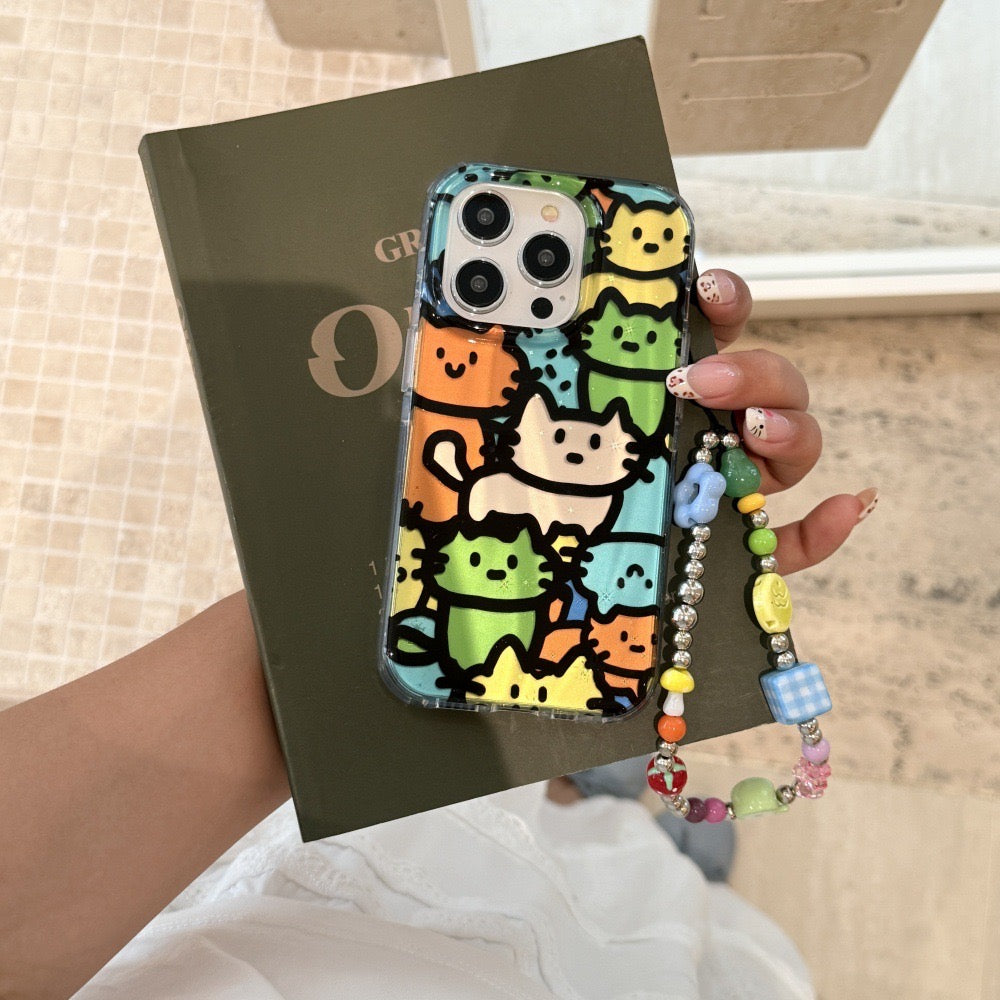 iPhoneケース カラフル 猫いっぱい スマホケース
