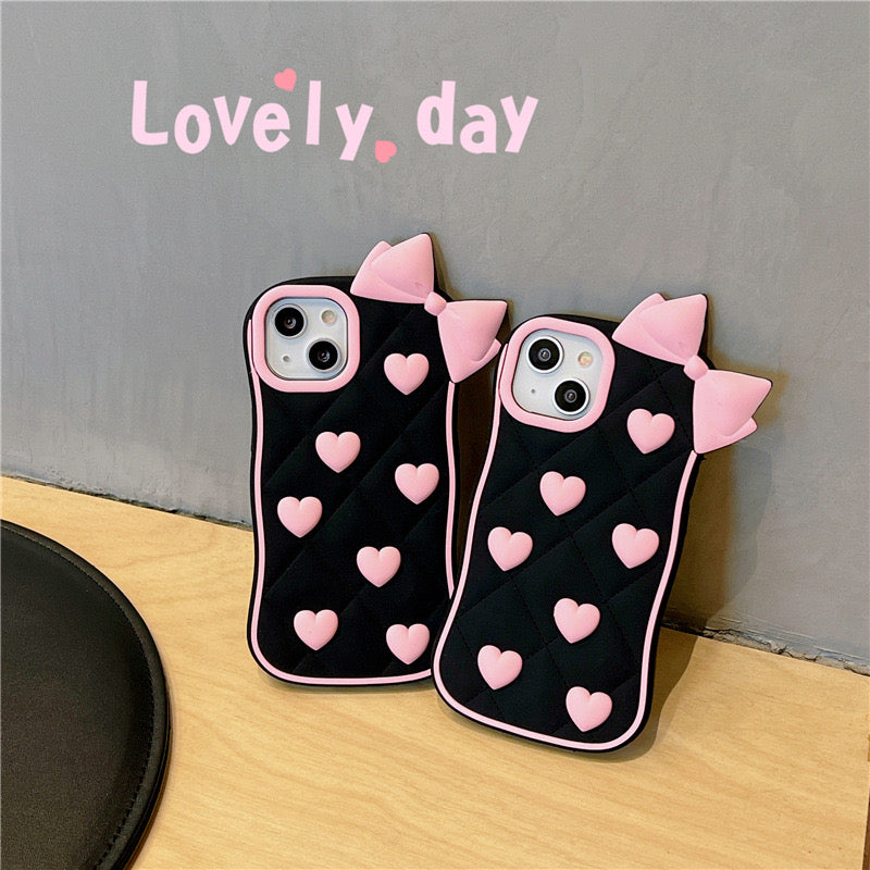 iPhoneケース 立体リボン 透明 ハート スマホケース