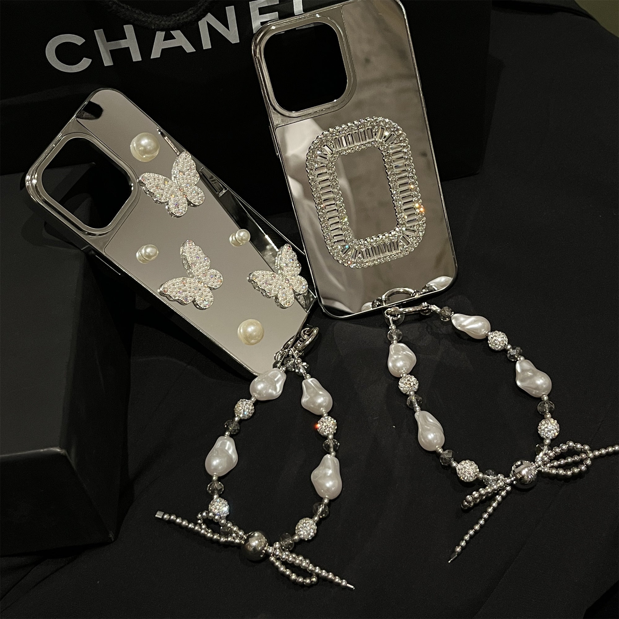 iPhoneケース おしゃれ 蝶々 クリスタル ミラー付き スマホケース