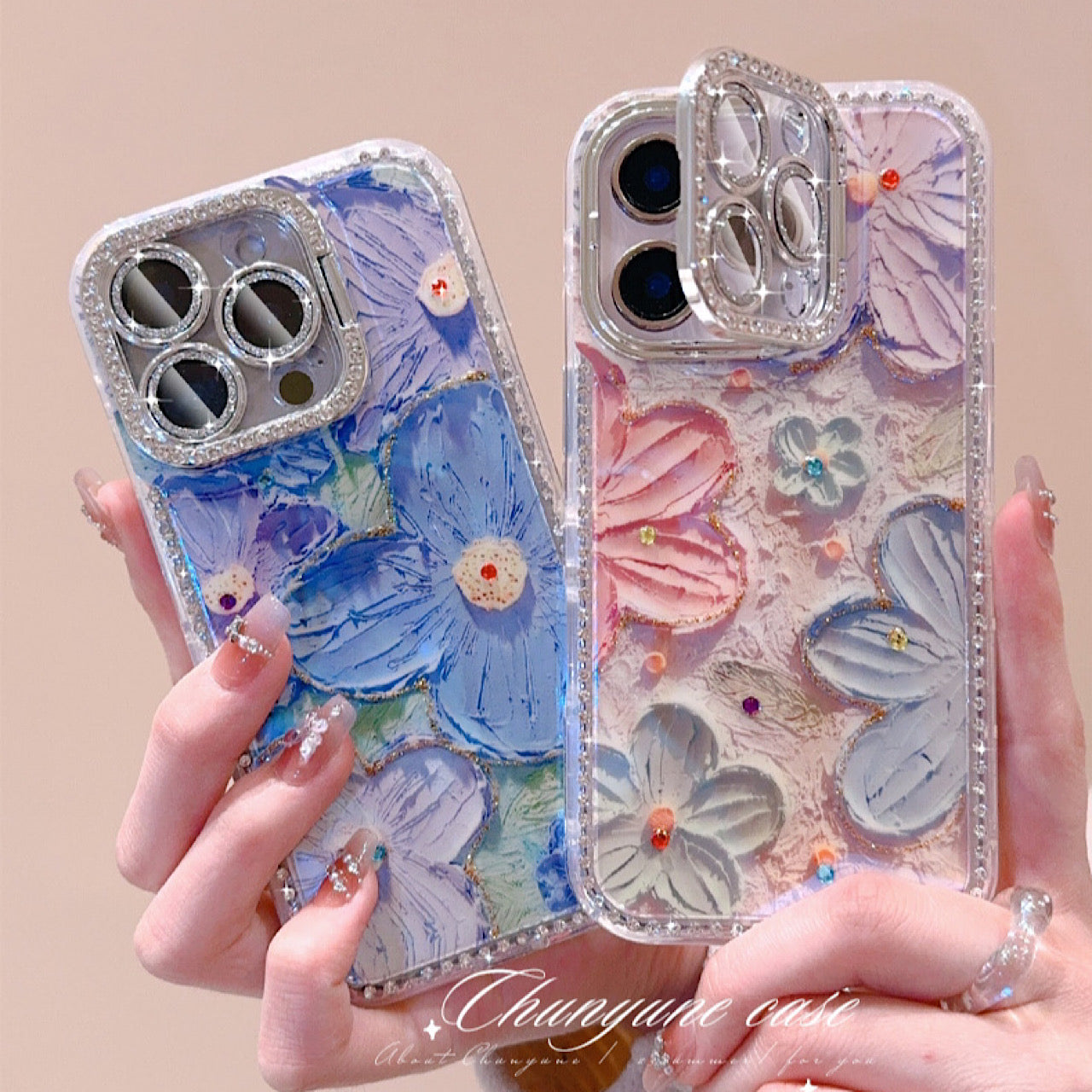 iPhoneケース おしゃれ キラキラ お花柄 スタンド付き スマホケース