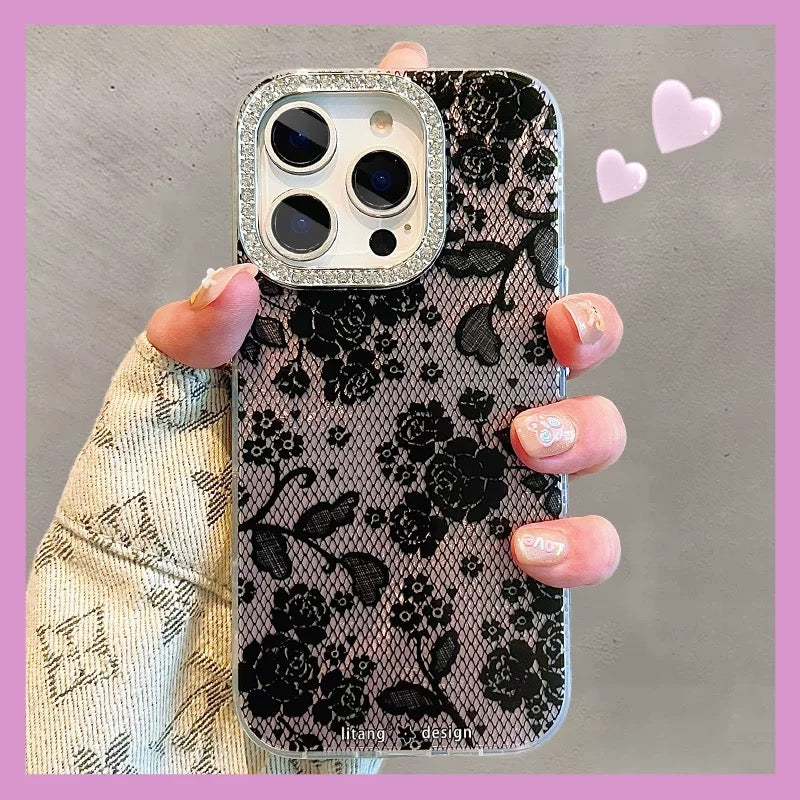 iPhoneケース ラグジュアリー 花柄レース調 スマホケース