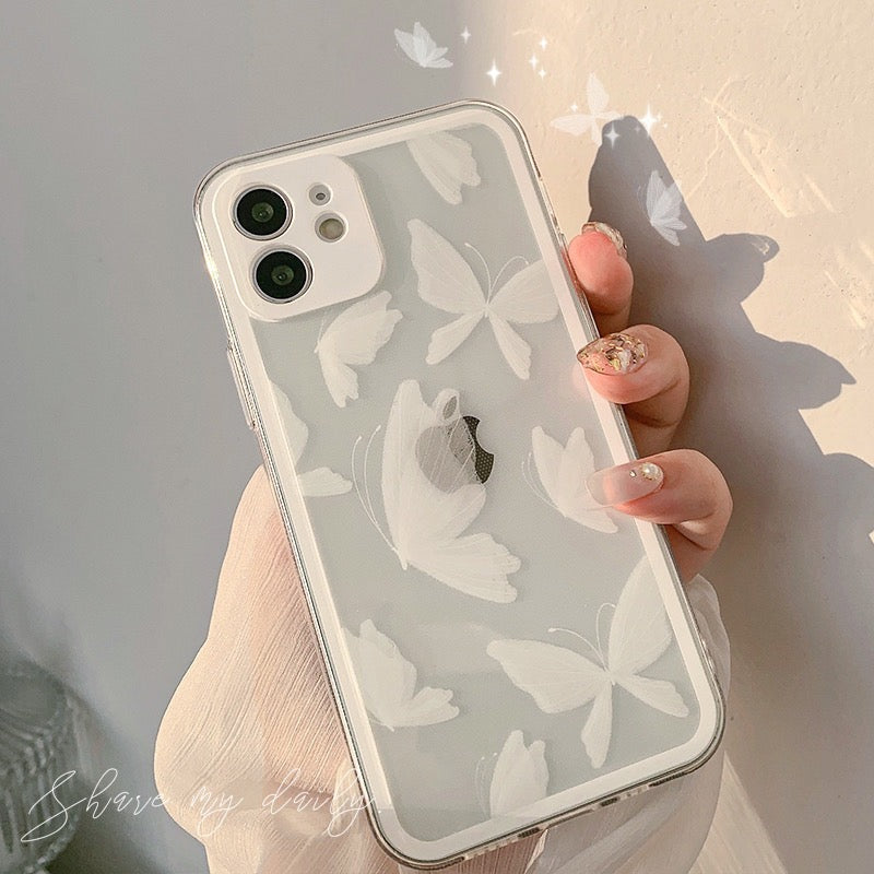 iPhoneケース バタフライ 透明感ホワイト おしゃれ デザインクリア