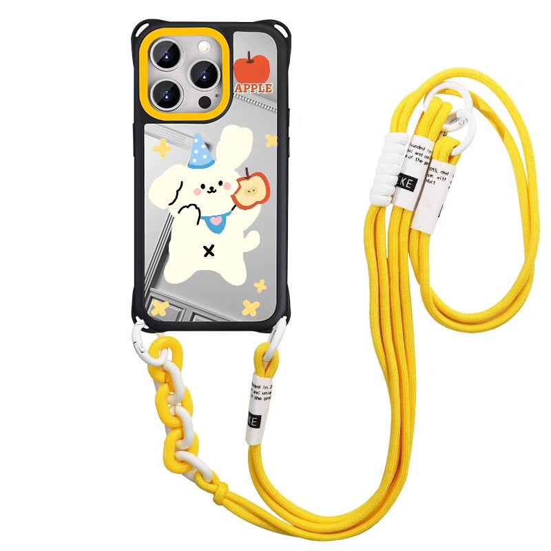 iPhoneケース かわいい うさぎ りんご ショルダー ストラップ スマホケース