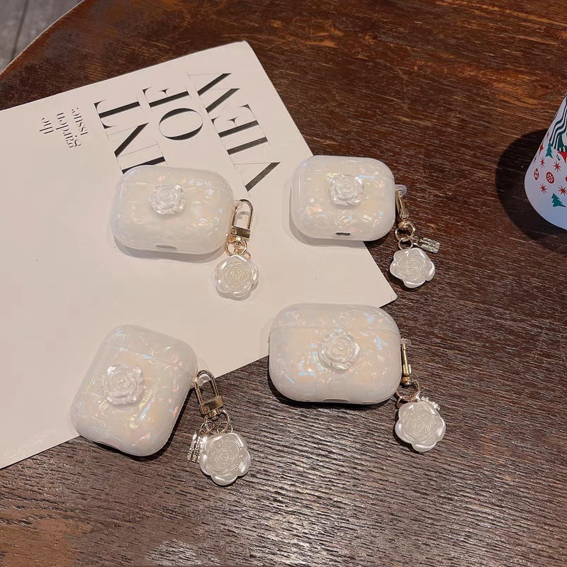AirPodsケース おしゃれ 立体 お花付き ホワイト AirPods Proケース