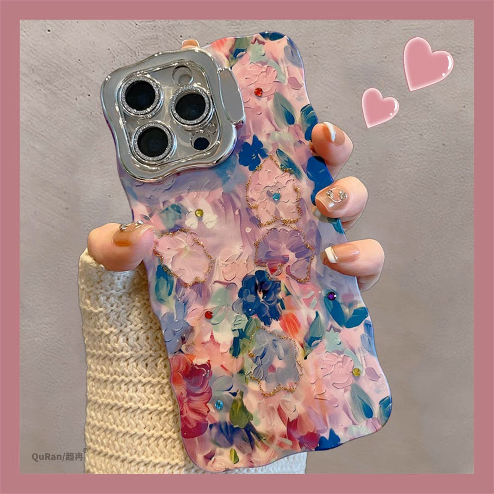 iPhoneケース おしゃれ カラフル フラワー スタンド付き スマホケース