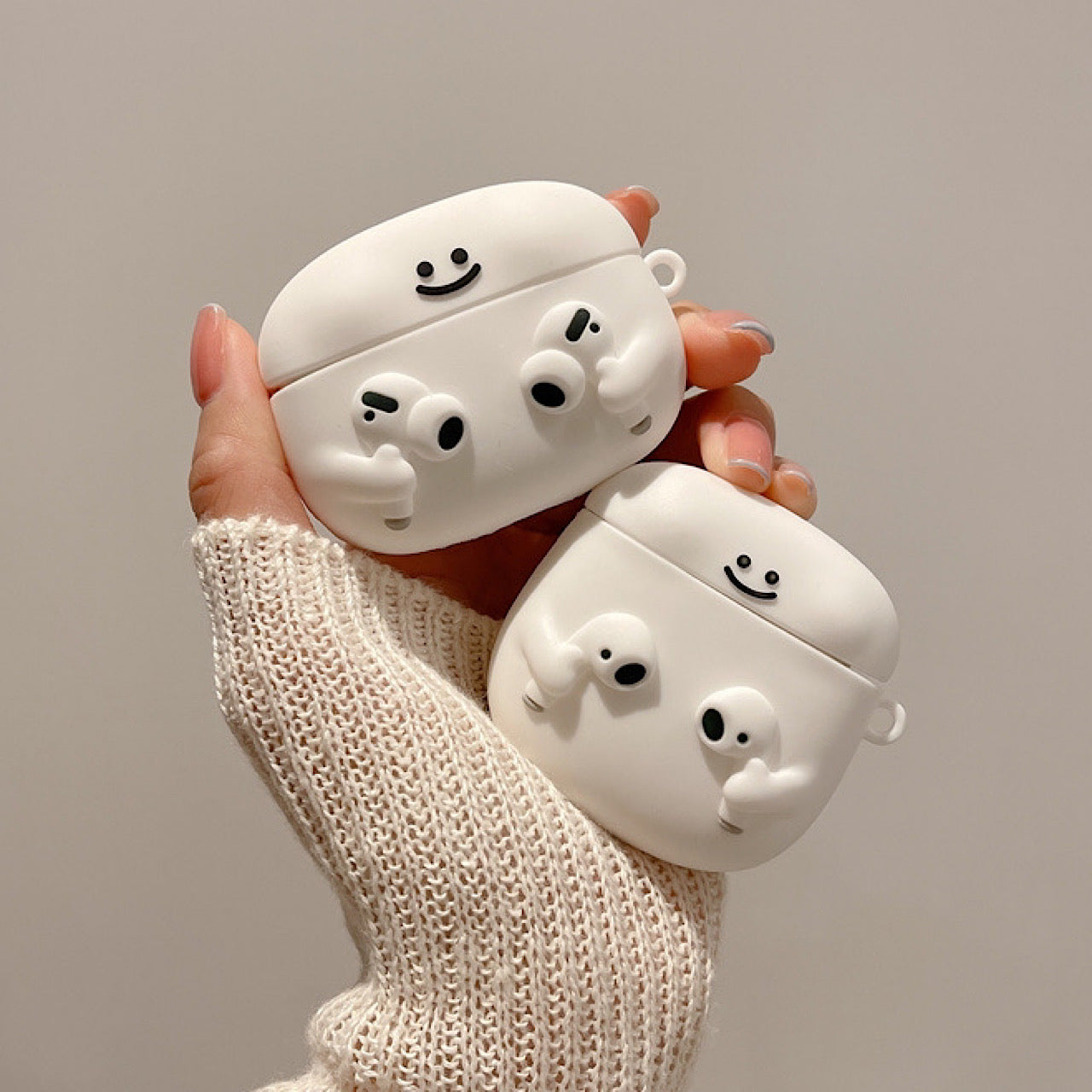 AirPodsケース かわいい にっこり笑顔 ホワイト AirPods Proケース
