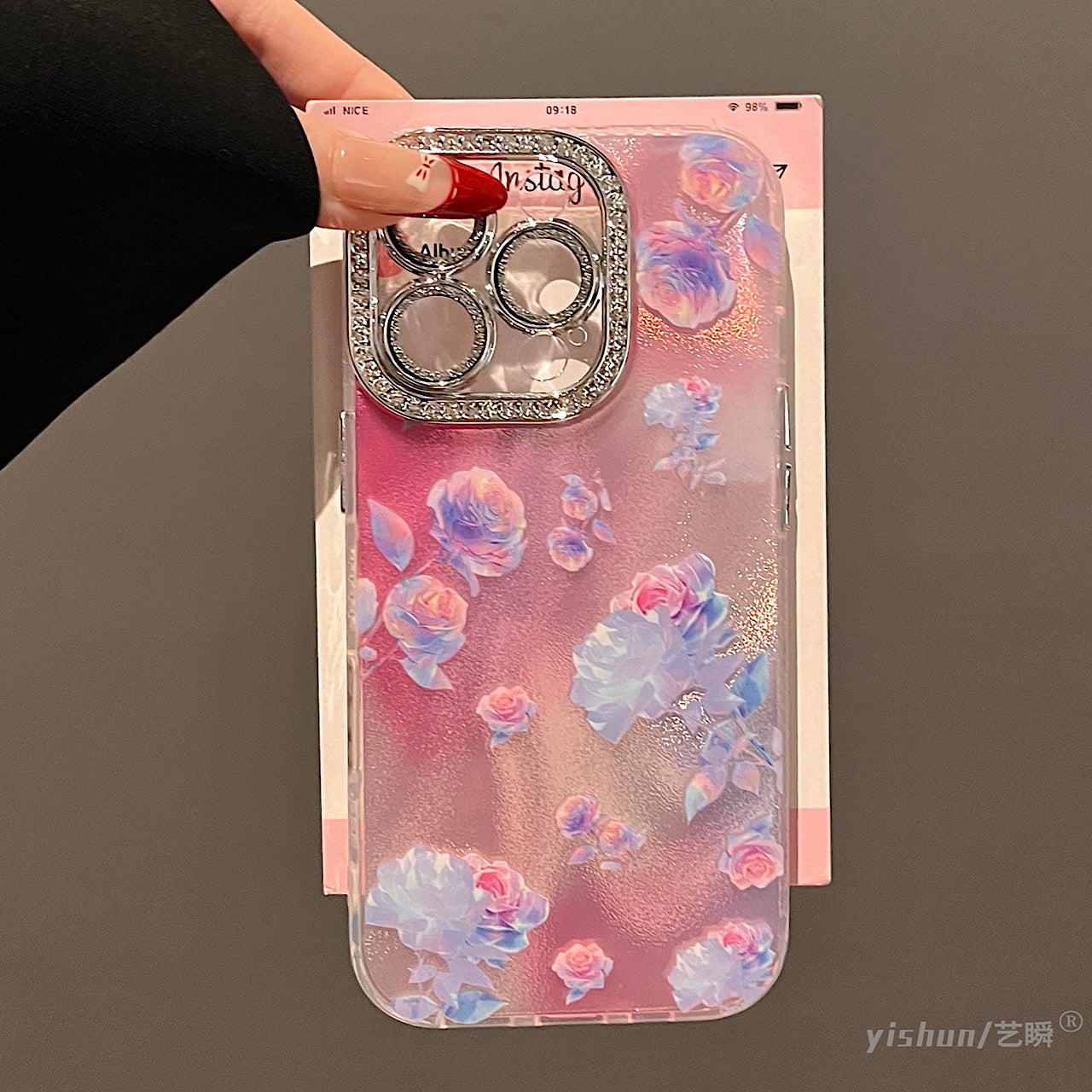 iPhoneケース おしゃれ フラワー キラキラ カメラ保護付き スマホケース