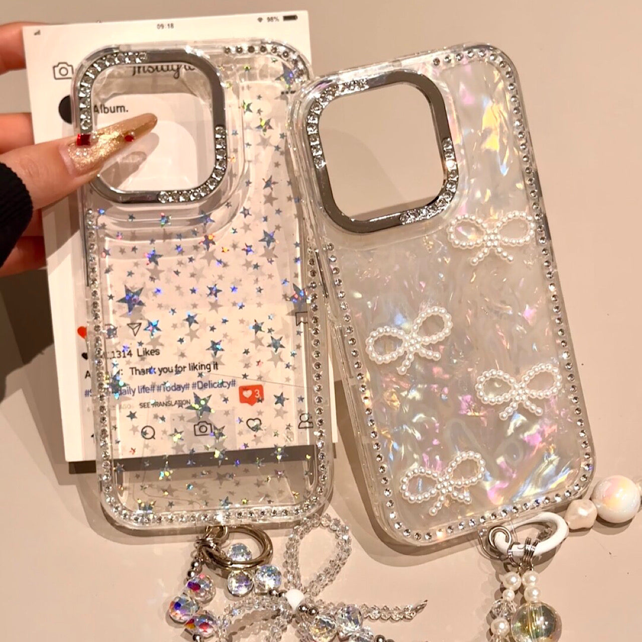 iPhoneケース おしゃれ ハート スター ホワイト スマホケース