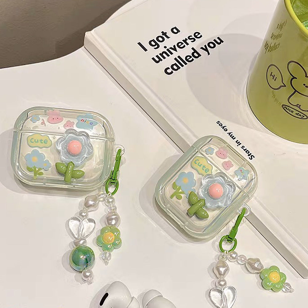 AirPodsケース 透明 立体 お花柄 AirPods proケース