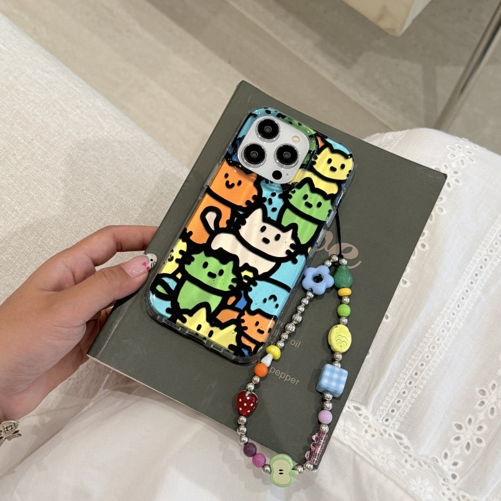 iPhoneケース カラフル 猫いっぱい スマホケース