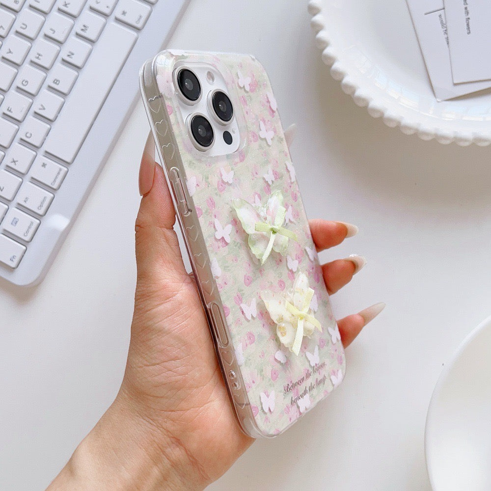 iPhoneケース 立体蝶々 リボン付き ガーリー クリア デザイン スマホケース