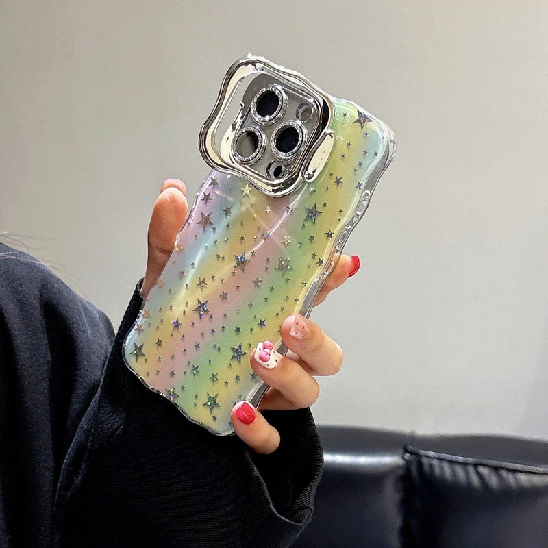 iPhoneケース カメラ保護付き 星柄カラフル グラデーション スマホケース