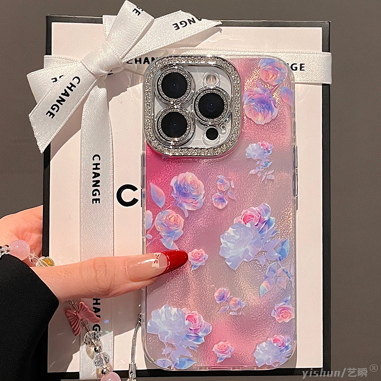 iPhoneケース おしゃれ フラワー キラキラ カメラ保護付き スマホケース