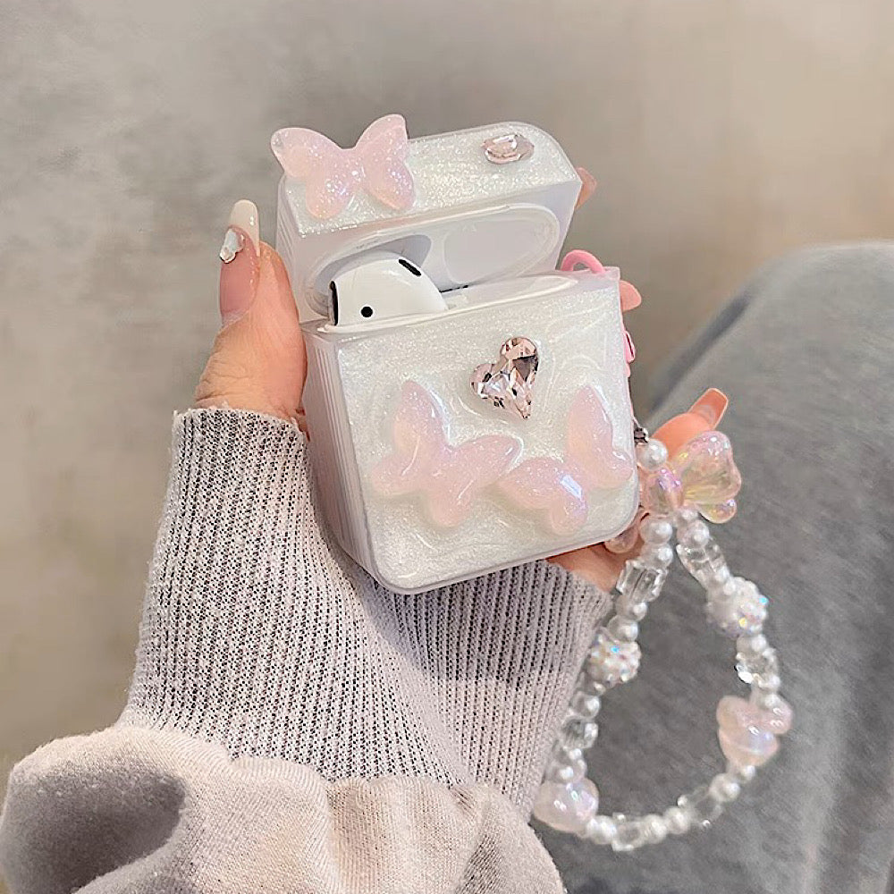 AirPodsケース かわいい ピンク 立体 蝶々 AirPods proケース