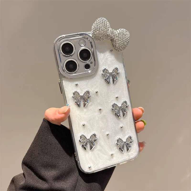 iPhoneケース おしゃれ 立体 蝶々 リボン ホワイト スマホケース