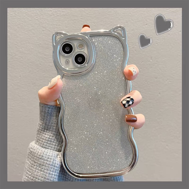 iPhoneケース おしゃれ 猫耳付き キラキラ スマホケース