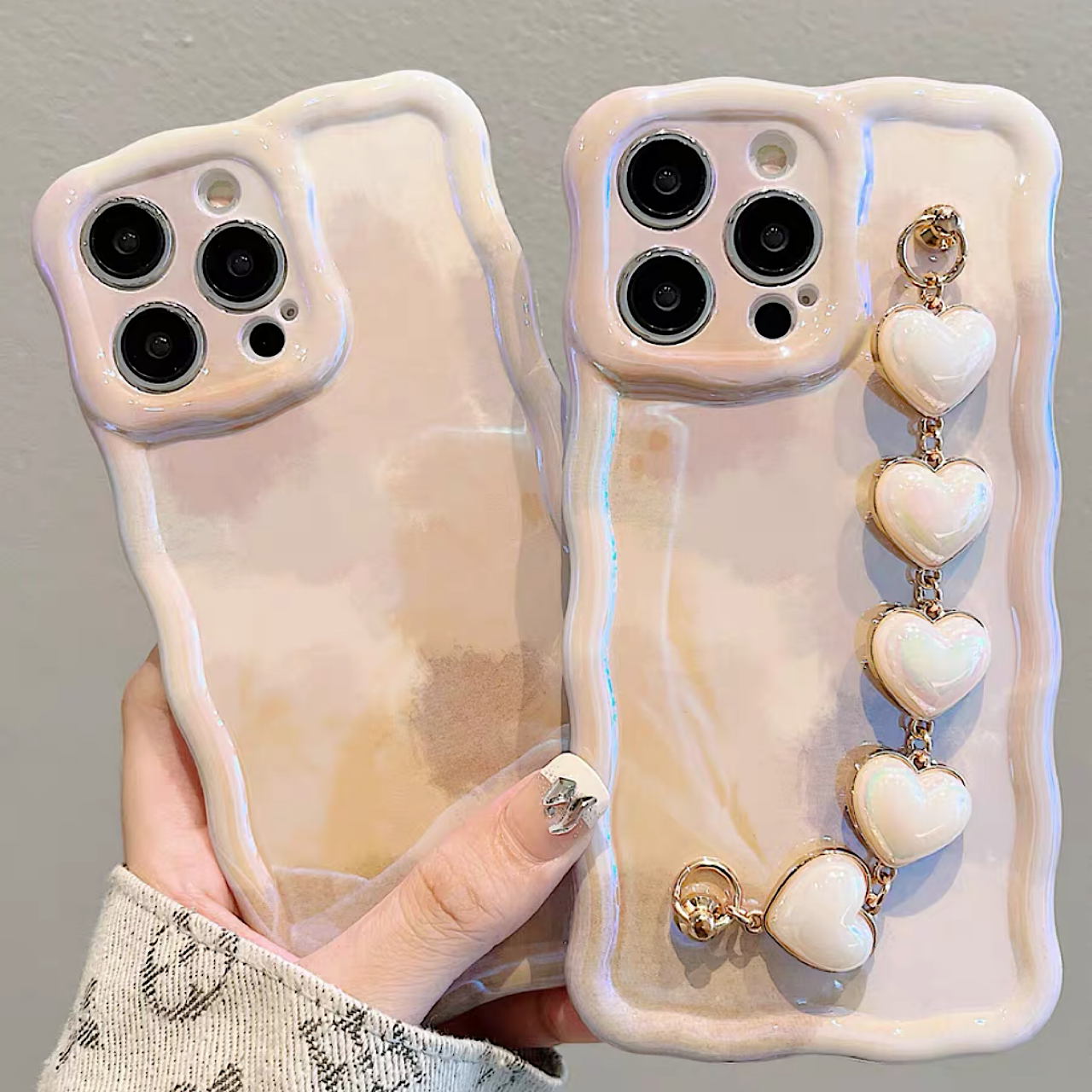 iPhoneケース おしゃれ ハート 持ち手付き 単色 スマホケース
