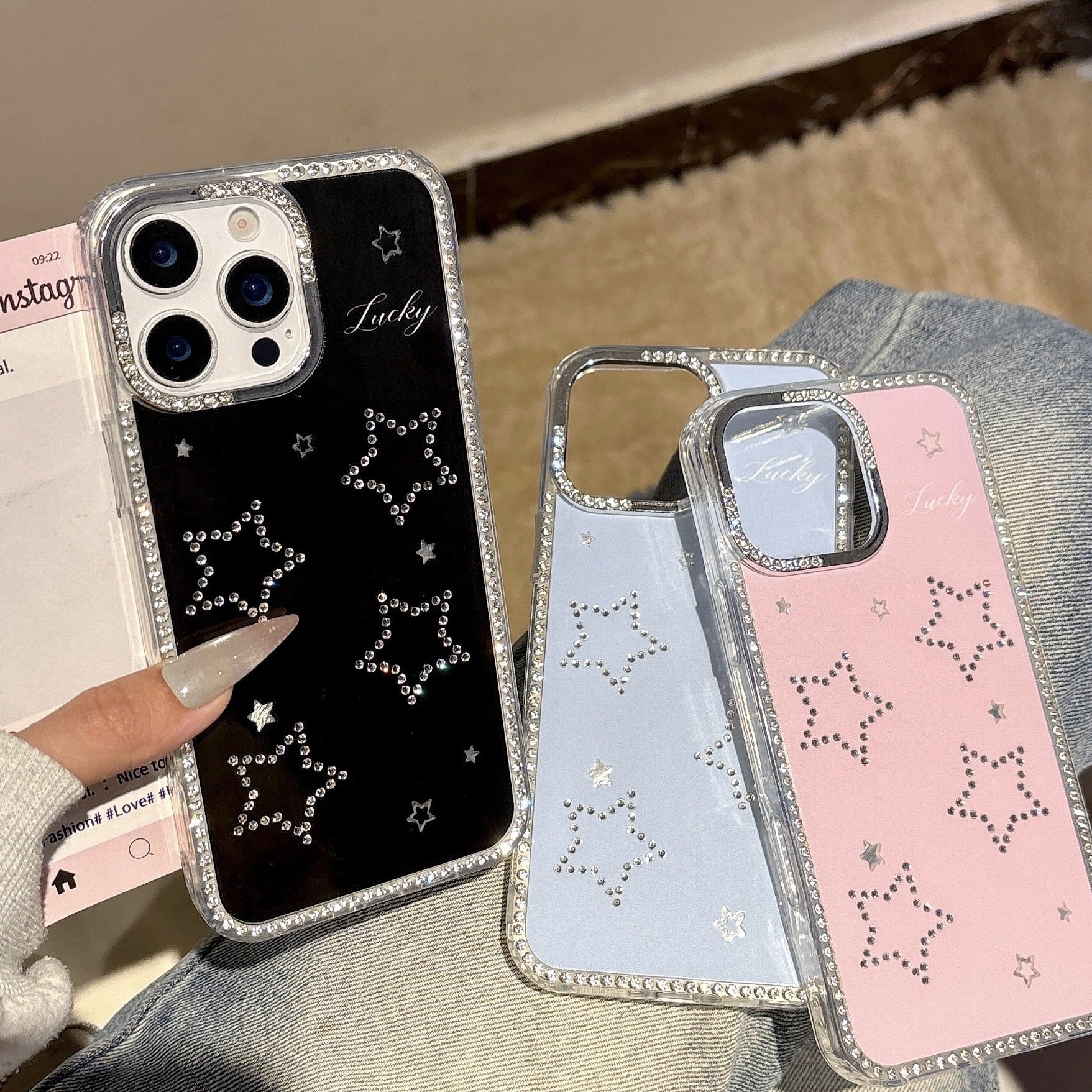 iPhoneケース キラキラ 星柄 ピンク ハート 気分もアップ スマホケース