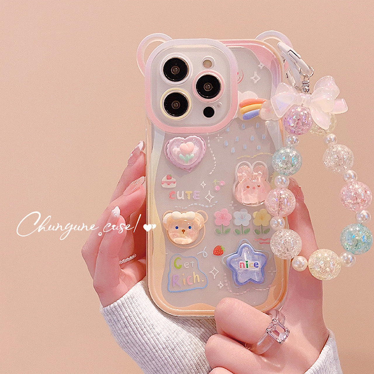 iPhoneケース かわいい カラフル アニマル ストラップ付き スマホケース