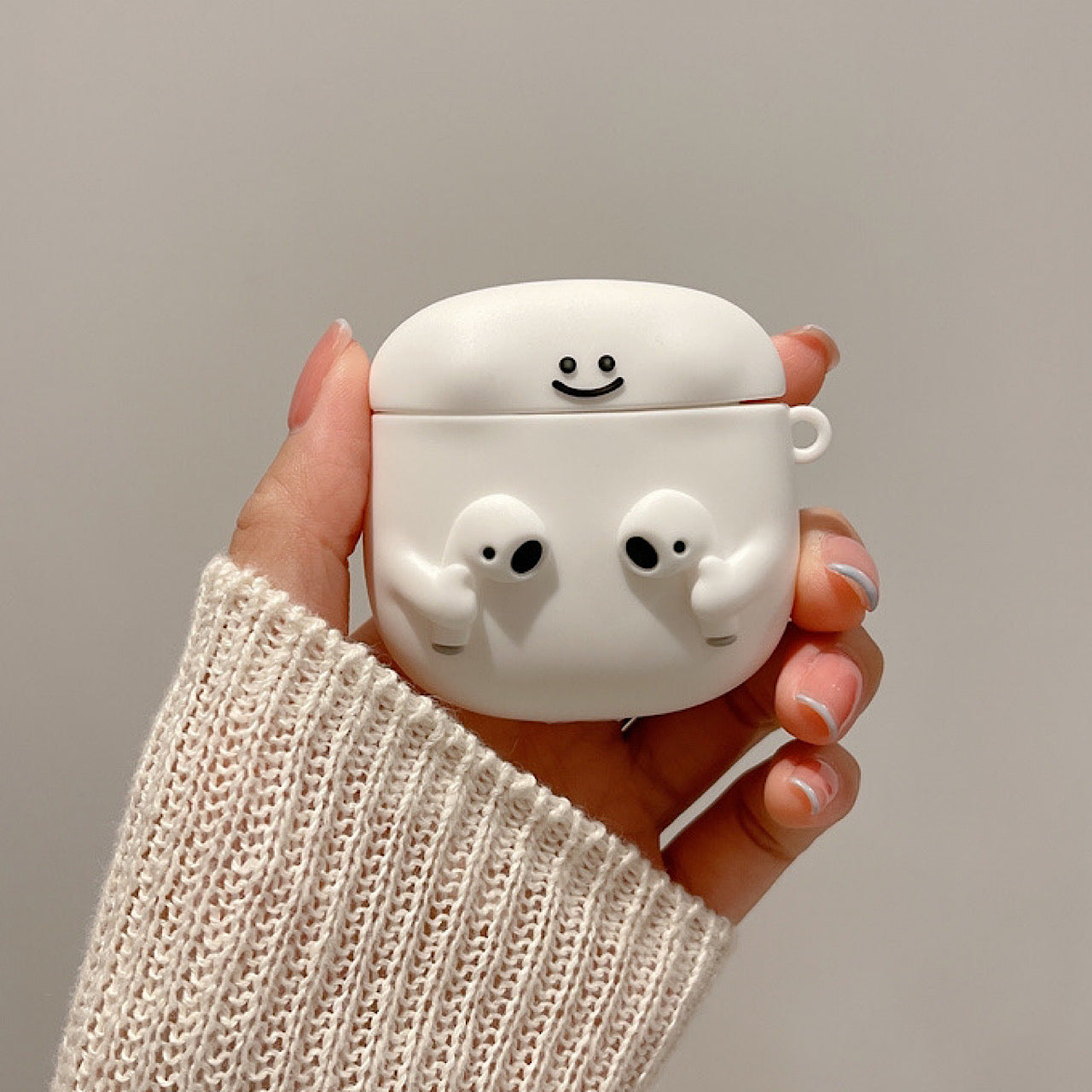 AirPodsケース かわいい にっこり笑顔 ホワイト AirPods Proケース