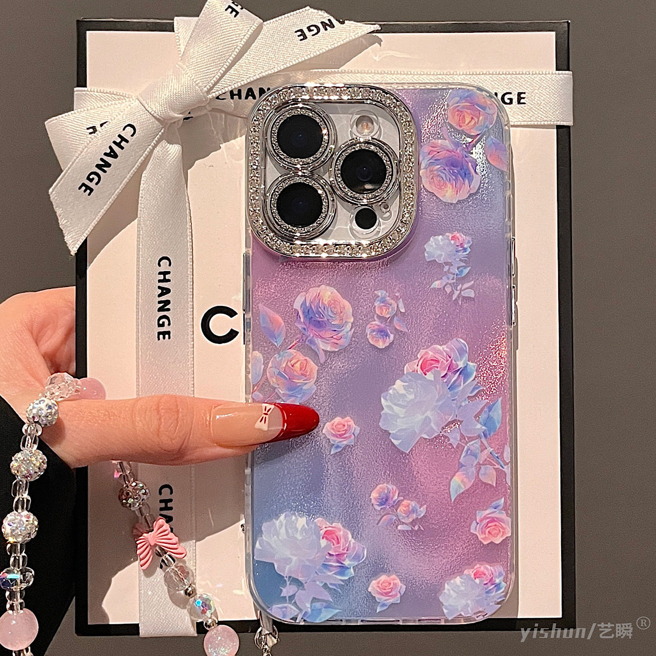 iPhoneケース おしゃれ フラワー キラキラ カメラ保護付き スマホケース