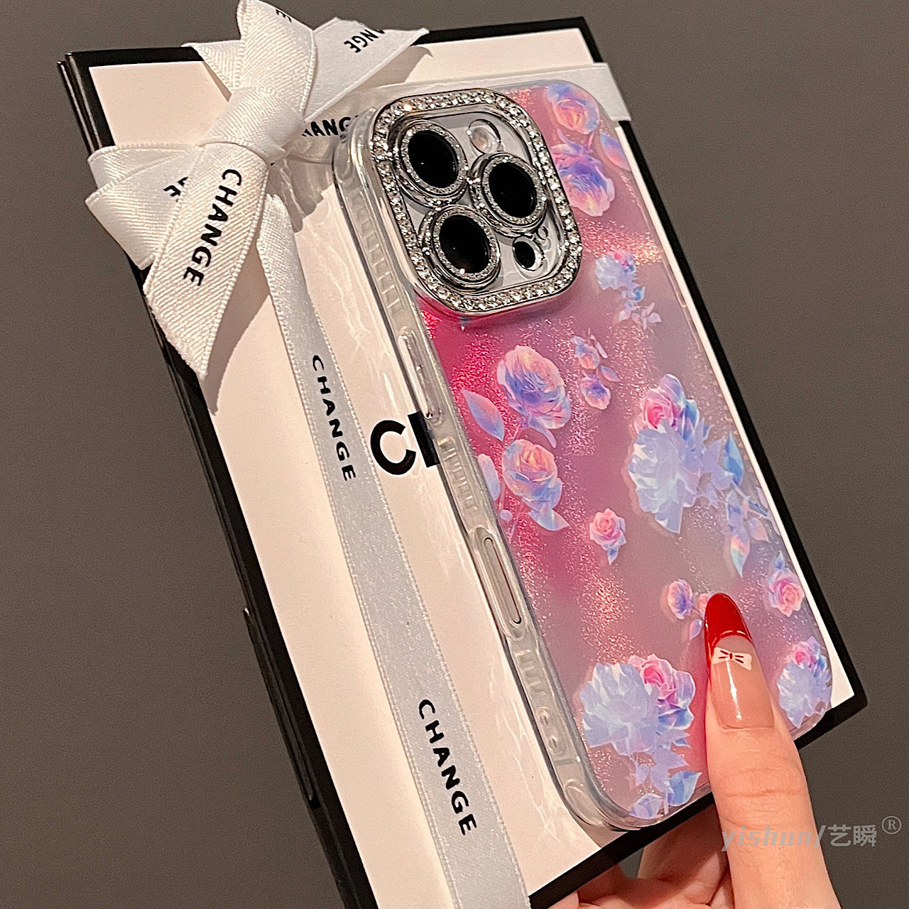 iPhoneケース おしゃれ フラワー キラキラ カメラ保護付き スマホケース