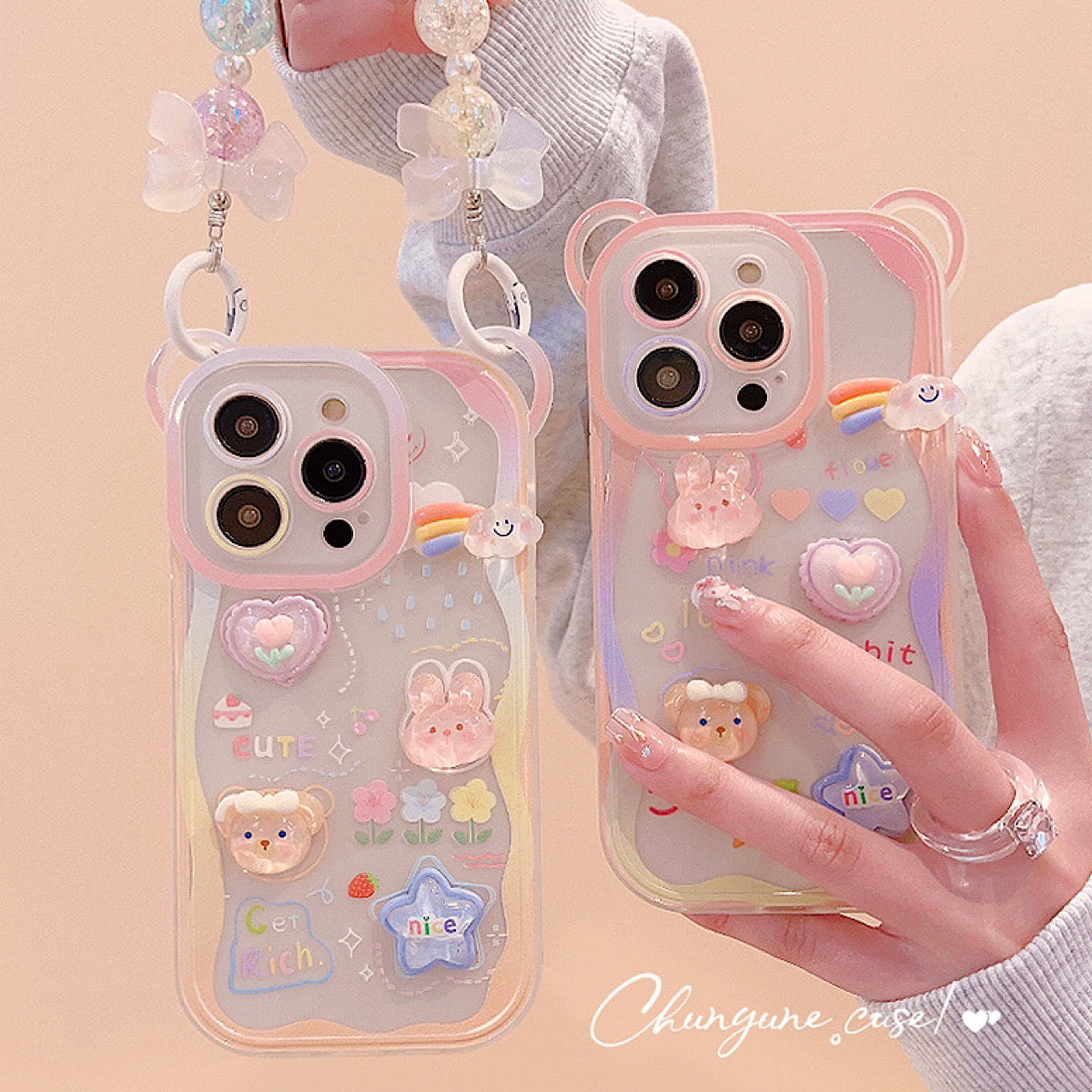 iPhoneケース かわいい カラフル アニマル ストラップ付き スマホケース