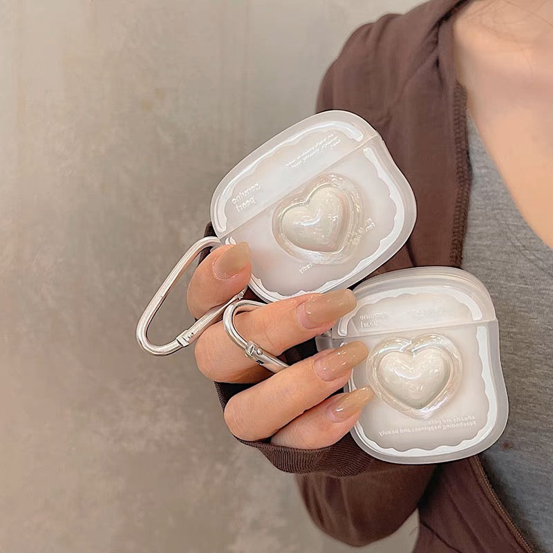 AirPodsケース 立体 ホワイト ハート おしゃれ AirPods proケース