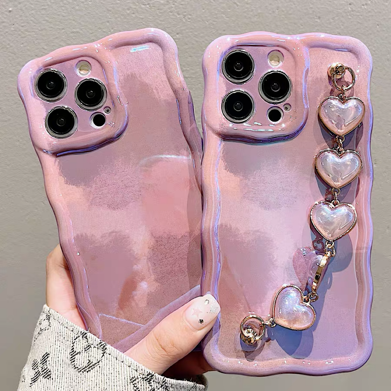 iPhoneケース おしゃれ ハート 持ち手付き 単色 スマホケース