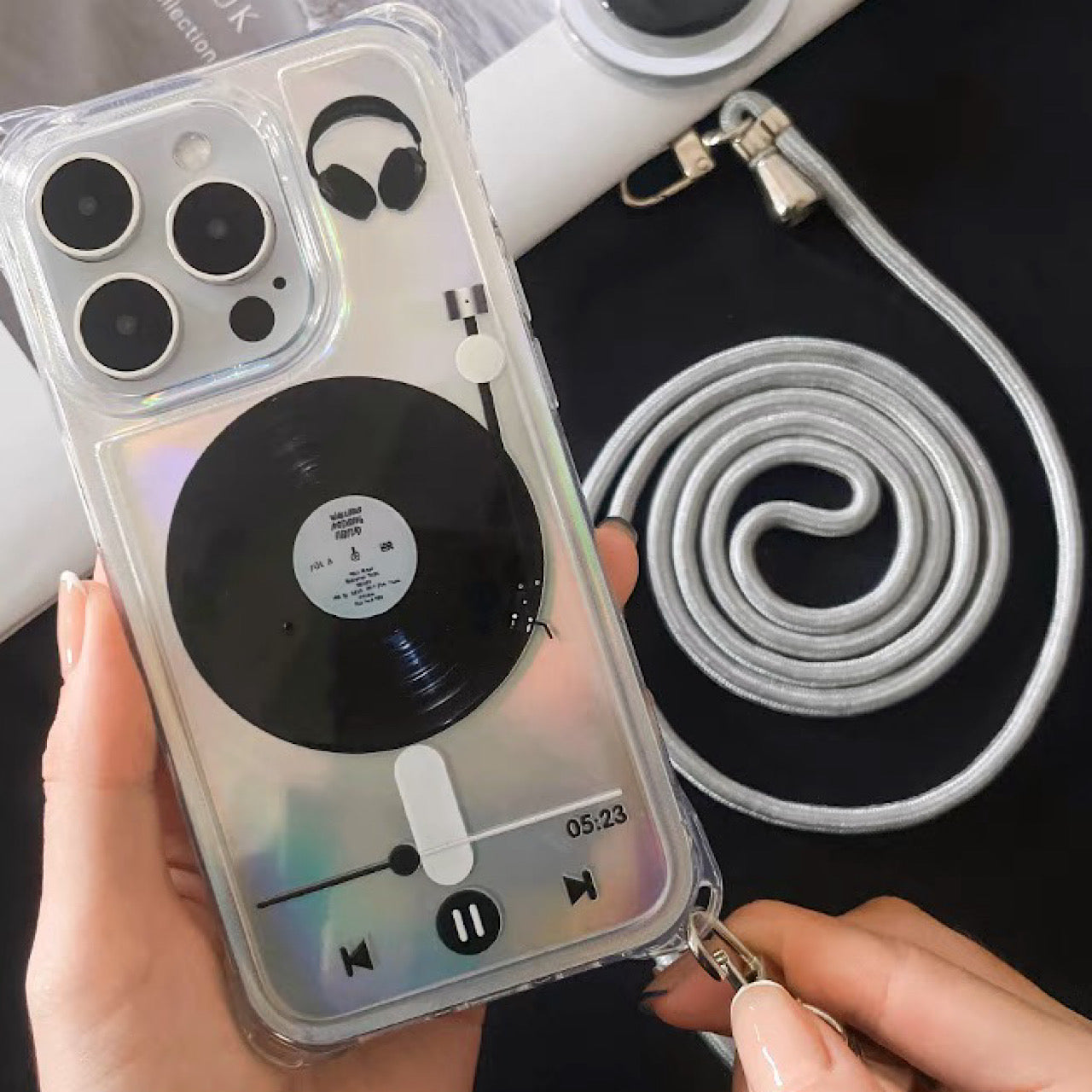 iPhoneケース 音楽 ヘッドホン おしゃれ ショルダー ストラップ スマホケース