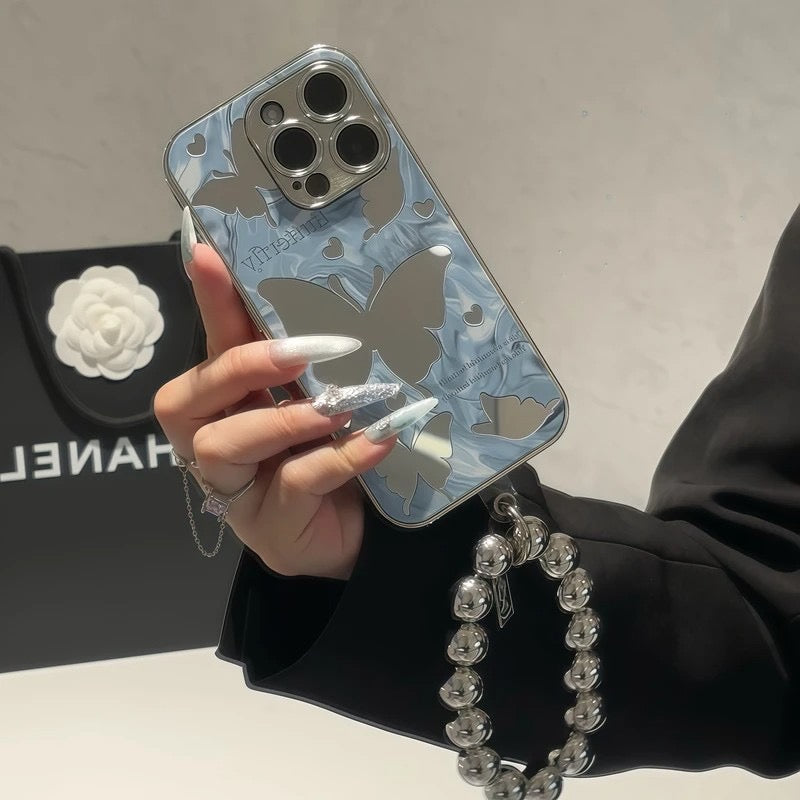 iPhoneケース おしゃれ 蝶々 ミラー付き スマホケース