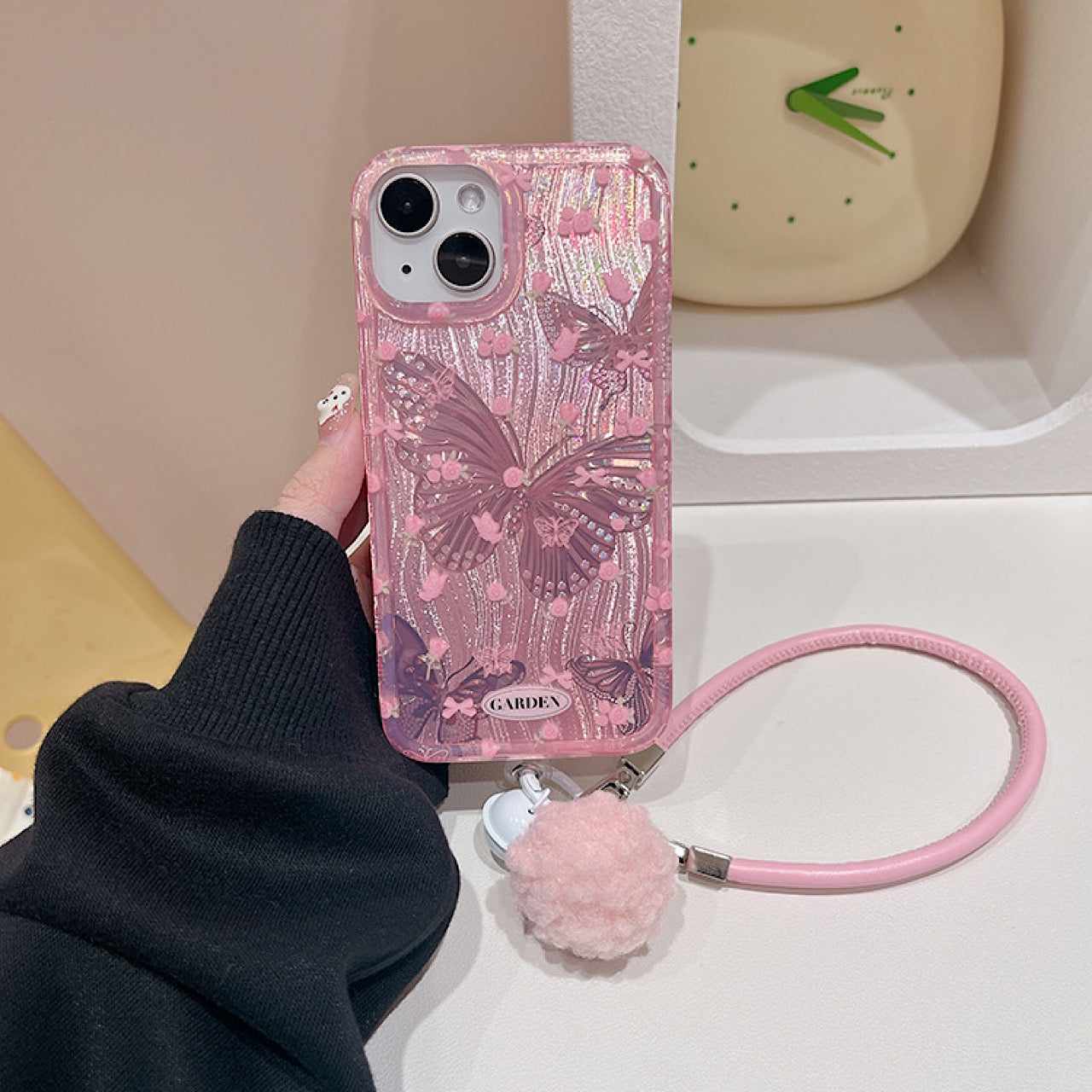 iPhoneケース おしゃれ キラキラ 蝶々 ピンク スマホケース
