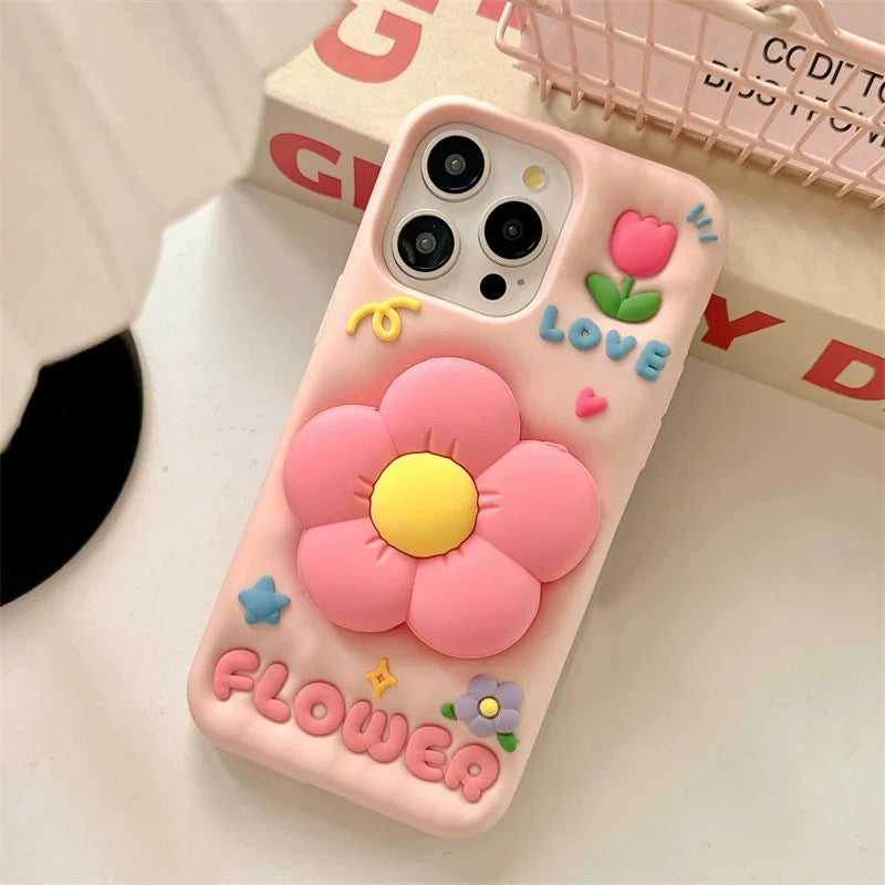 iPhoneケース かわいい ピンク フラワー スタンド付き スマホケース