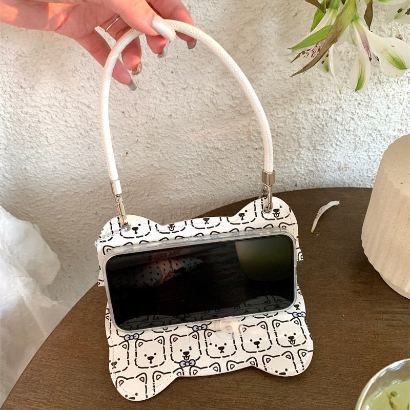 iPhoneケース かわいい 白犬 ショルダー ストラップ スマホケース