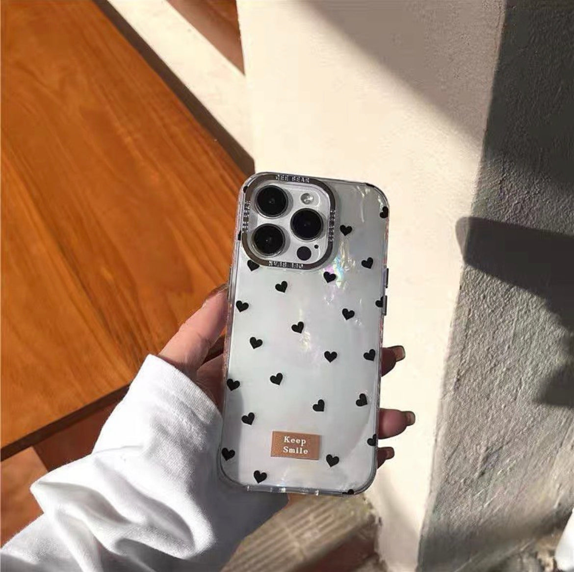 iPhoneケース ブラック ハート おしゃれ ホワイト スマホケース